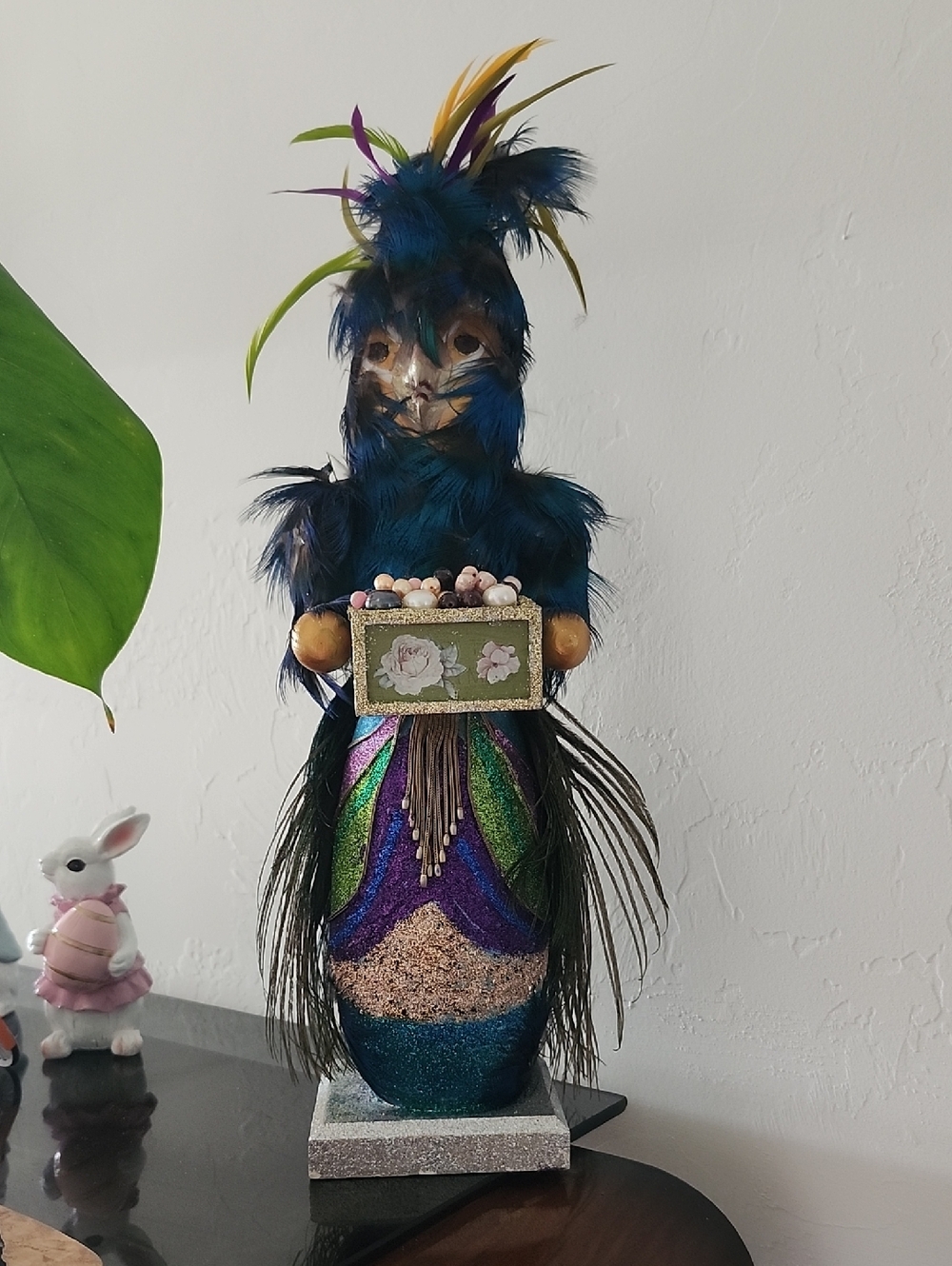 Decorative Feathered Figurine in Teal and Purple - Unknown Brand